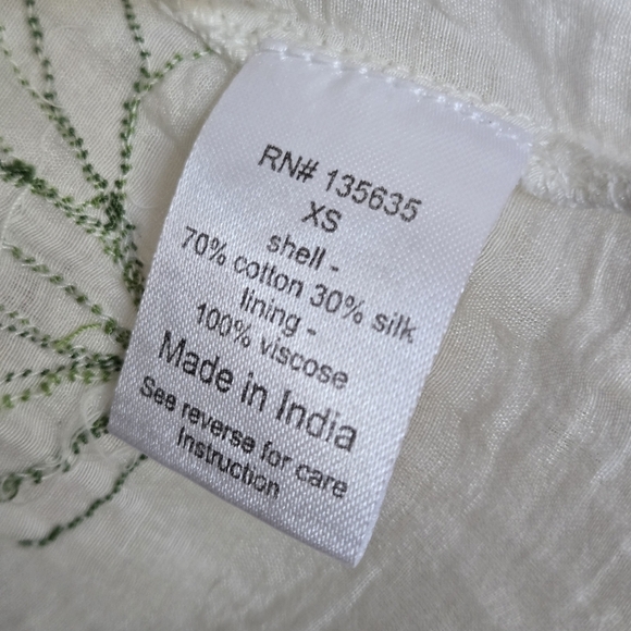 Love Sam Balloon Sleeve Floral Embroidered Cream Boho Cotton Silk Top Size XS - Picture 8 of 12